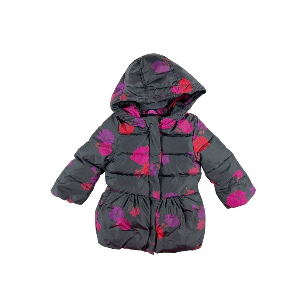 Gap PrimaLoft Floral Puffer Jacket Black Pink Purple Size 4